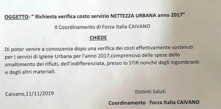 Forza Italia chiede alla Commissione il reale costo per il 2017 per la nettezza urbana