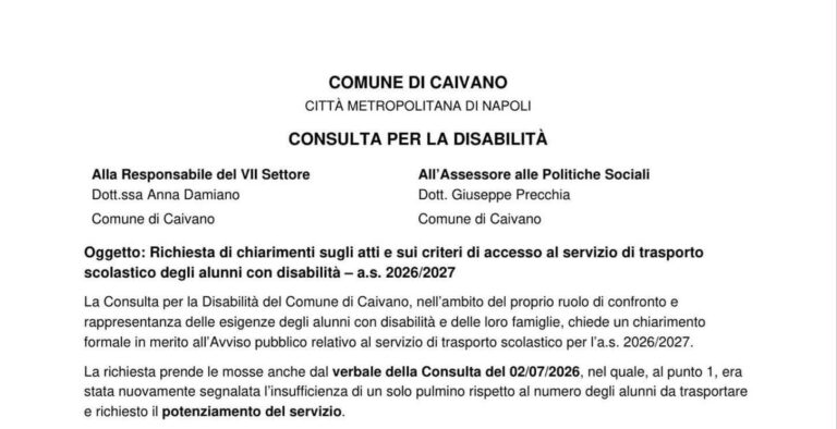 Trasporto scolastico e alunni con disabilità a Caivano: la Consulta chiede chiarimenti su ISEE e posti disponibili